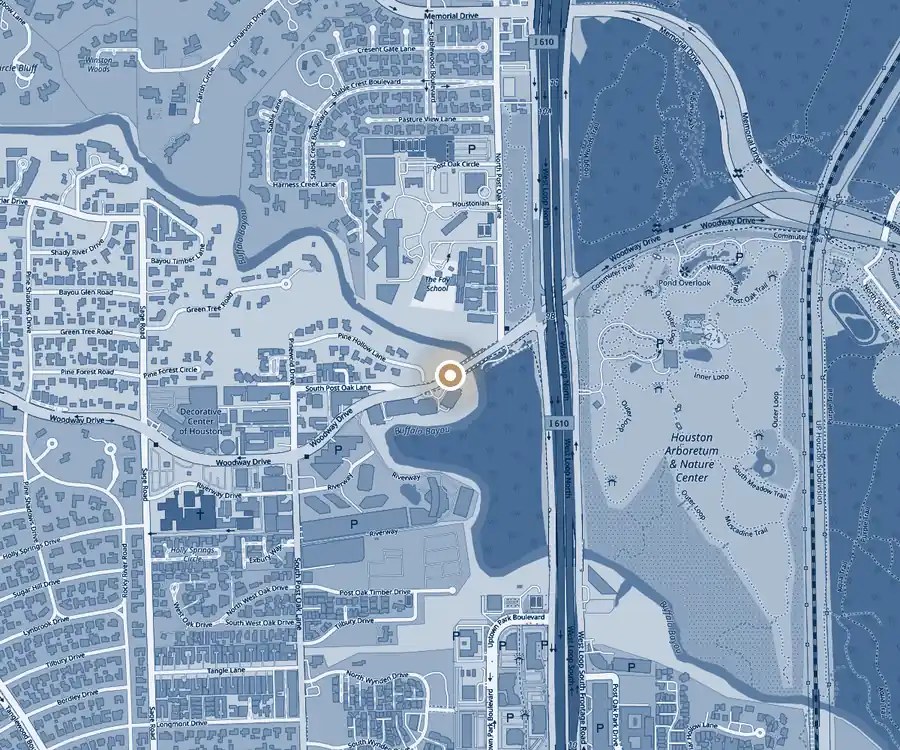 Map of Ovation Med Spa at 4801 Woodway Dr, Suite 150W, Uptown Houston near the Galleria