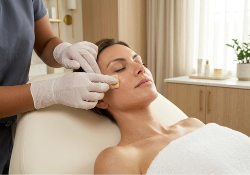 Chemical Peel treatment in progress at Ovation Med Spa